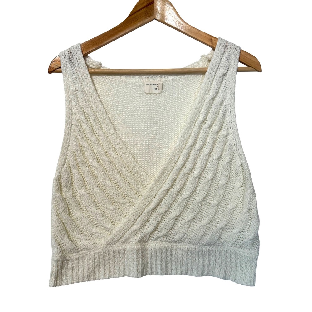 Dreamers by Debut | Women's M Ivory Surplice Cable Knit‎ Sweater Vest Pullover